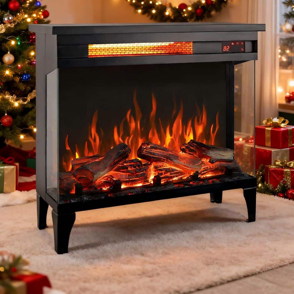 5,000 BTU 24 in. 400 sq. ft. Freestanding 3-Sided Glass Electric Fireplace in Black with Remote Control price history on PriceWatchPro