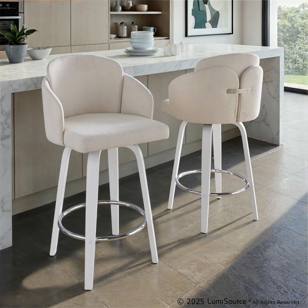 Dahlia 37.25 in. Cream Fabric, White Wood, and Chrome Fixed-Height Counter Stool with Round Footrest (Set of 2) price history on PriceWatchPro