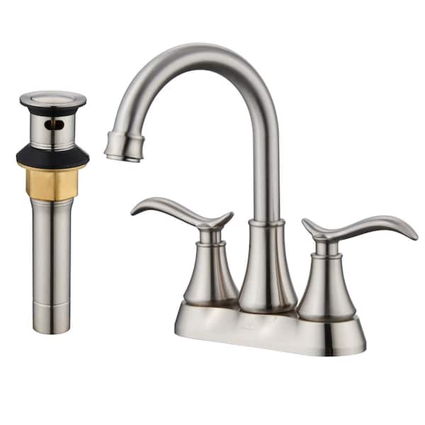 CASAINC 4 in. Centerset Double Handle High Arc Bathroom Faucet with 360° Swivel Spout, Stainless Steel Drain in Brushed Nickel