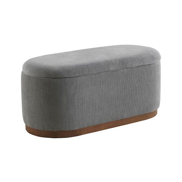 Lazzara Diedra Gray Corduroy Fabric Solid Wood Walnut Finish Lift Top Storage Bench 42.5 in.