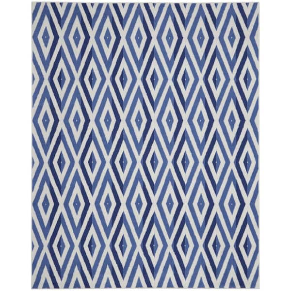 7 ft. x 10 ft. White and Blue Geometric Distressed Non Skid Area Rug