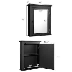 22 in. W x 27 in. H Rectangular Black MDF Surface Mount Medicine Cabinet with Mirror