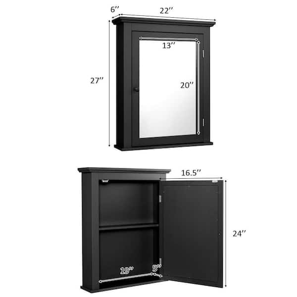 22 in. W x 27 in. H Rectangular Black MDF Surface Mount Medicine Cabinet with Mirror