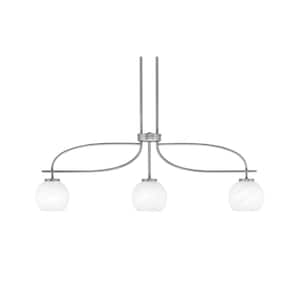 Olympia 13 in. 3-Light Chandelier Graphite White Marble Glass Shade