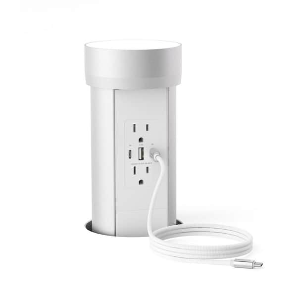 Silver 15 Amp Flush Pop-Up Outlet with (2) 15-Watt USB-C, (1) USB-A and (2) AC Ports
