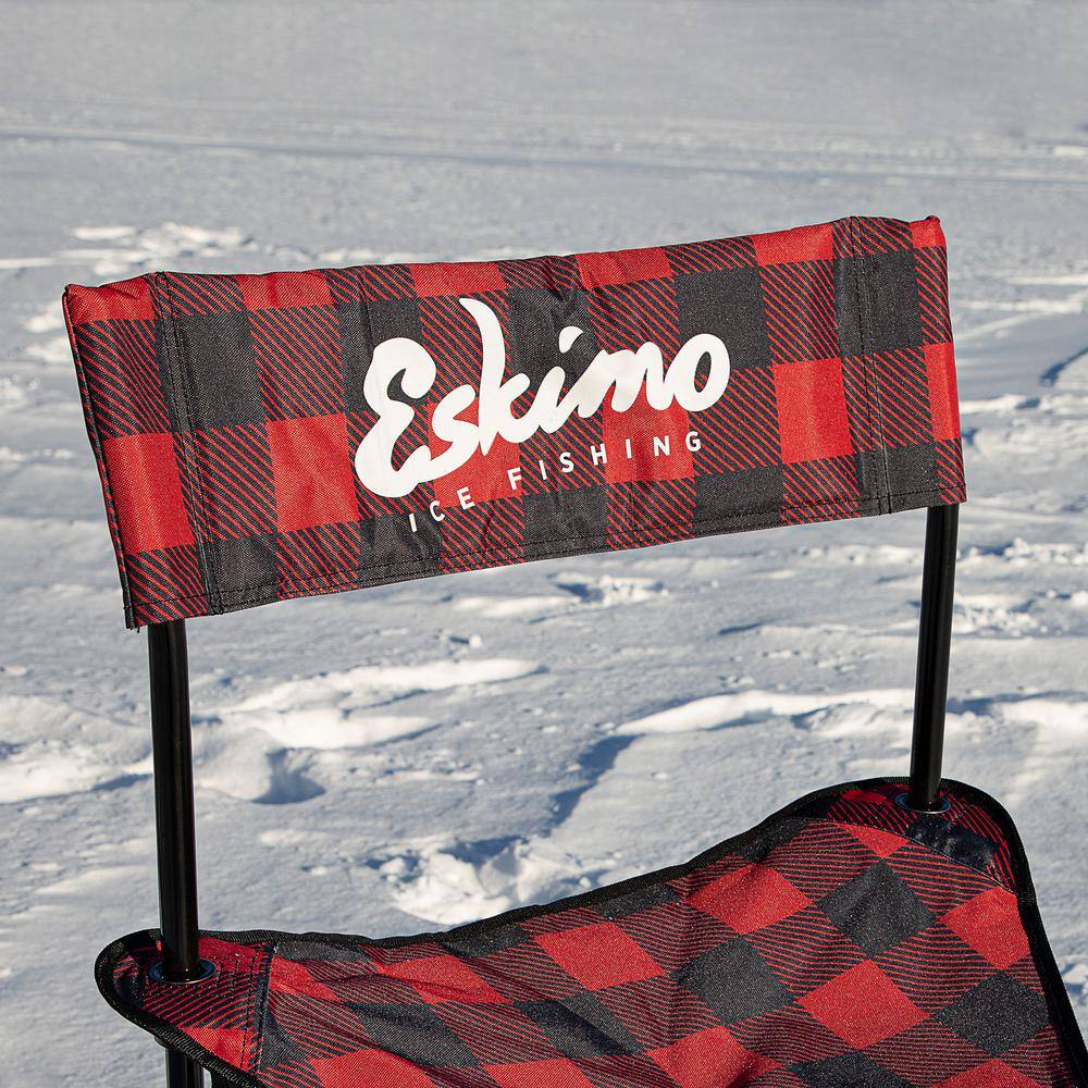 Plaid Folding Ice Chair with Solid Back and Adjustable Frame
