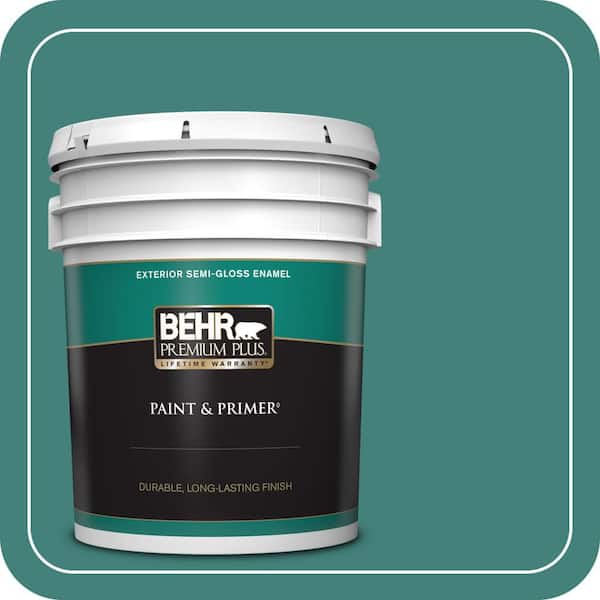 BEHR PREMIUM PLUS 5 gal. #M450-6 Bubble Turquoise Semi-Gloss Enamel Exterior Paint & Primer