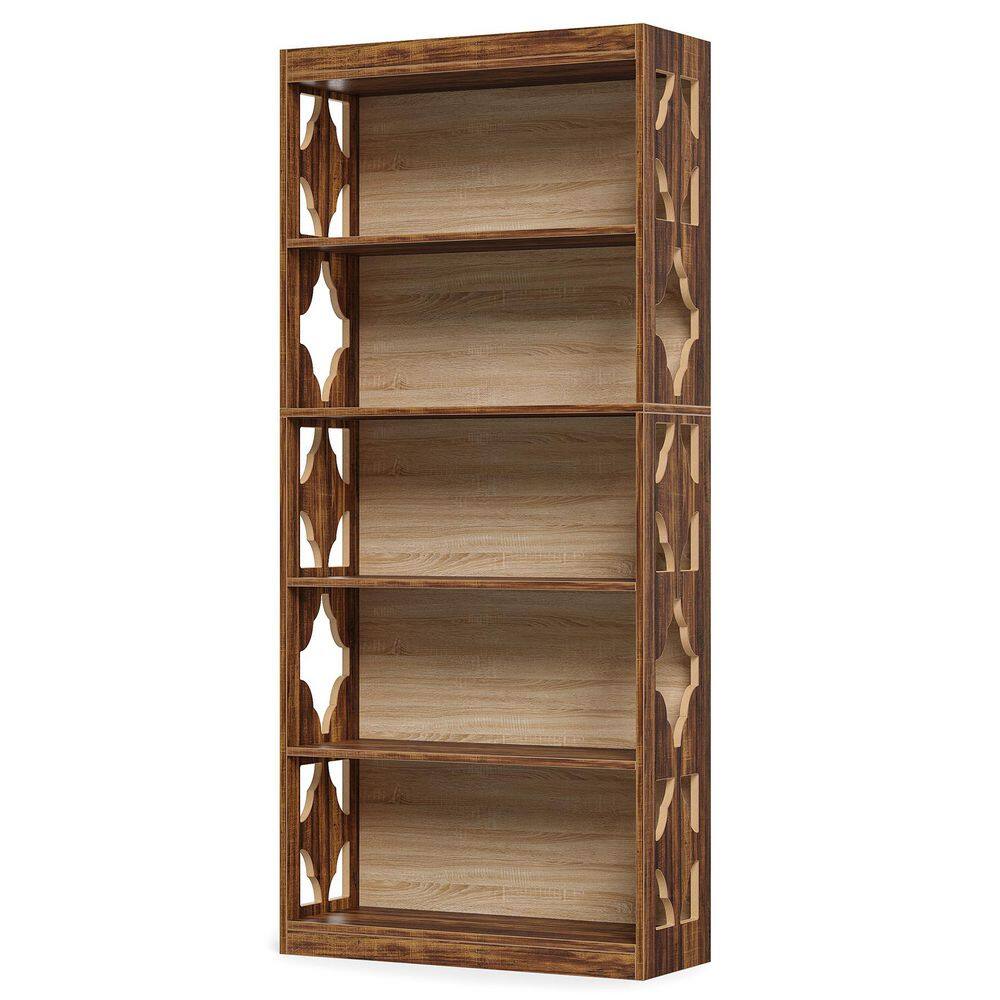 Farmhouse 71 in. Rustic Brown Wood 5-Shelf Bookcase for Stylish Storage and Display for Living Room, Office or Kitchen