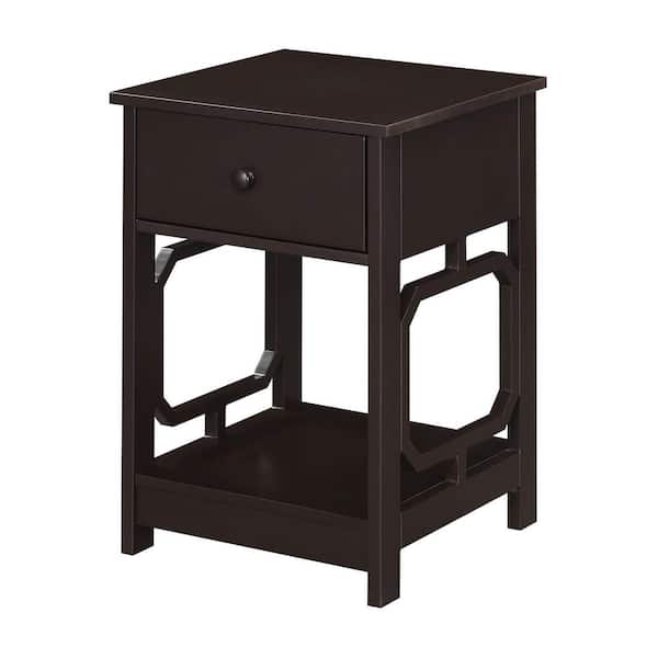 Convenience Concepts Omega 15.75 in. Espresso Standard Height Square Wood Top End Table with Drawer and Shelf