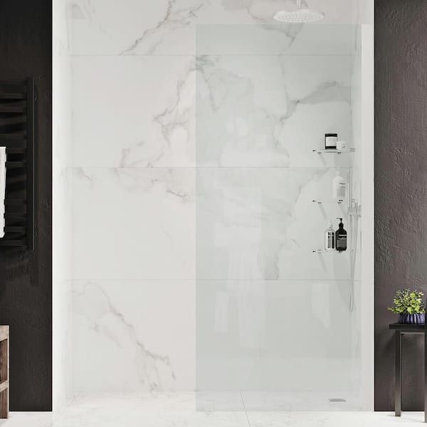 OVE Decors Austin 34-7/16 in. W x 72 in. H Rectangular Fixed Shower Door Frameless Alcove Shower Enclosure in Nickel