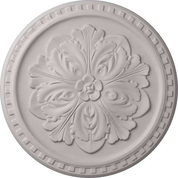 Ekena Millwork 16-7/8 in. x 5/8 in. Emeryville Urethane Ceiling Medallion, Hand-Painted Ultra Pure White