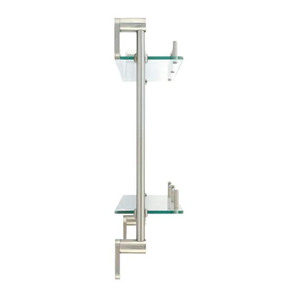 Oval 14.75 in. W Double Glass Wall Shelf with Pre-Installed Rails in Satin Nickel Oval 14.75 in. W Double Glass Wall Shelf with Pre-Installed Rails in Satin Nickel