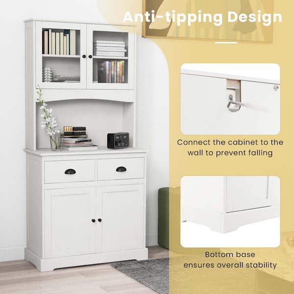 The Kitchen Pantry Storage Cabinet with Drawers and Adjustable Shelf - White