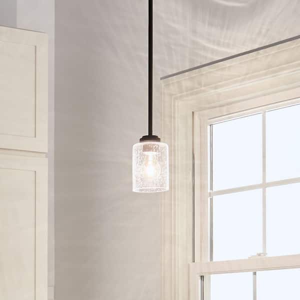 Winslow 1-Light Olde Bronze Contemporary Kitchen Mini Pendant Hanging Light with Clear Seeded Glass
