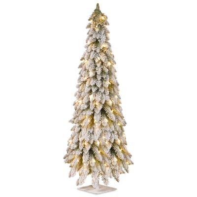 5 ft. Artificial Christmas Snowy Downswept Forestree with Clear Lights