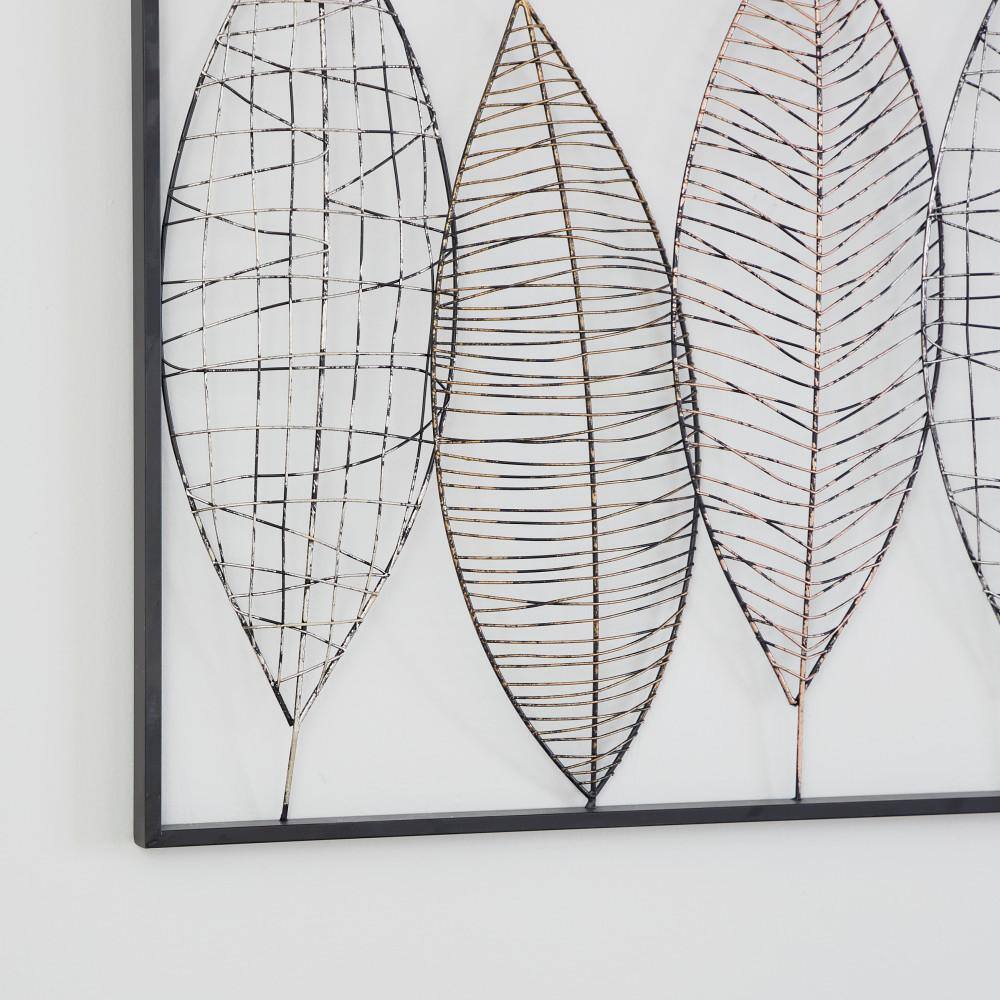 46 in. Black Iron Leaf Wall Art with Frame