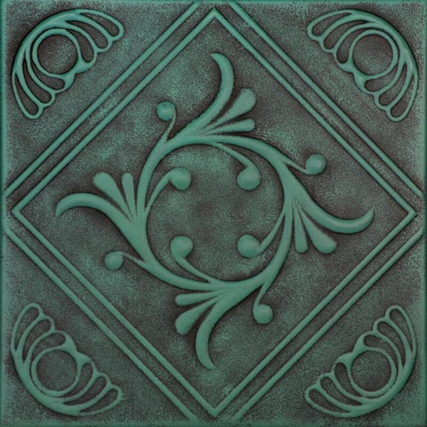 Diamond Wreath Antique Green 1.6 ft. x 1.6 ft. Decorative Foam Glue Up Ceiling Tile (259.2 sq. ft. /case)
