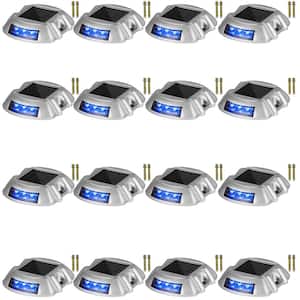 Dock Lights Led Solar Powered 16-Pack Outdoor Waterproof Wireless 6 LEDs Dock Lighting with Screw for Deck Dock, Blue
