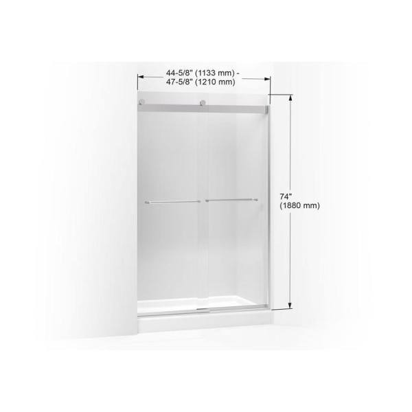 KOHLER Levity 44-48 in.W x 74 in. H Semi-Frameless Sliding Shower Door in Anodized Dark Bronze with Towel Bar KOHLER Levity 44-48 in.W x 74 in. H Semi-Frameless Sliding Shower Door in Anodized Dark Bronze with Towel Bar