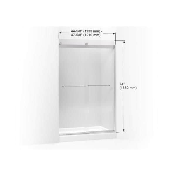 KOHLER Levity 44-48 in.W x 74 in. H Semi-Frameless Sliding Shower Door in Matte Black with Towel Bar Frosted Glass KOHLER Levity 44-48 in.W x 74 in. H Semi-Frameless Sliding Shower Door in Matte Black with Towel Bar Frosted Glass