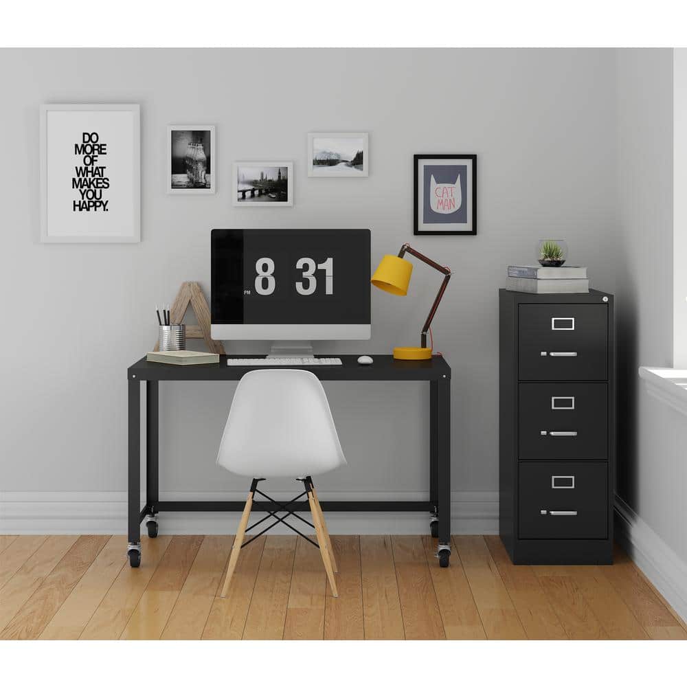 Black Steel 3-Drawer Lockable Vertical File Cabinet