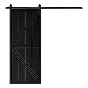 Modern K-Frame Designed 80 in. x 24 in. MDF Panel Black Painted Sliding Barn Door with Hardware Kit
