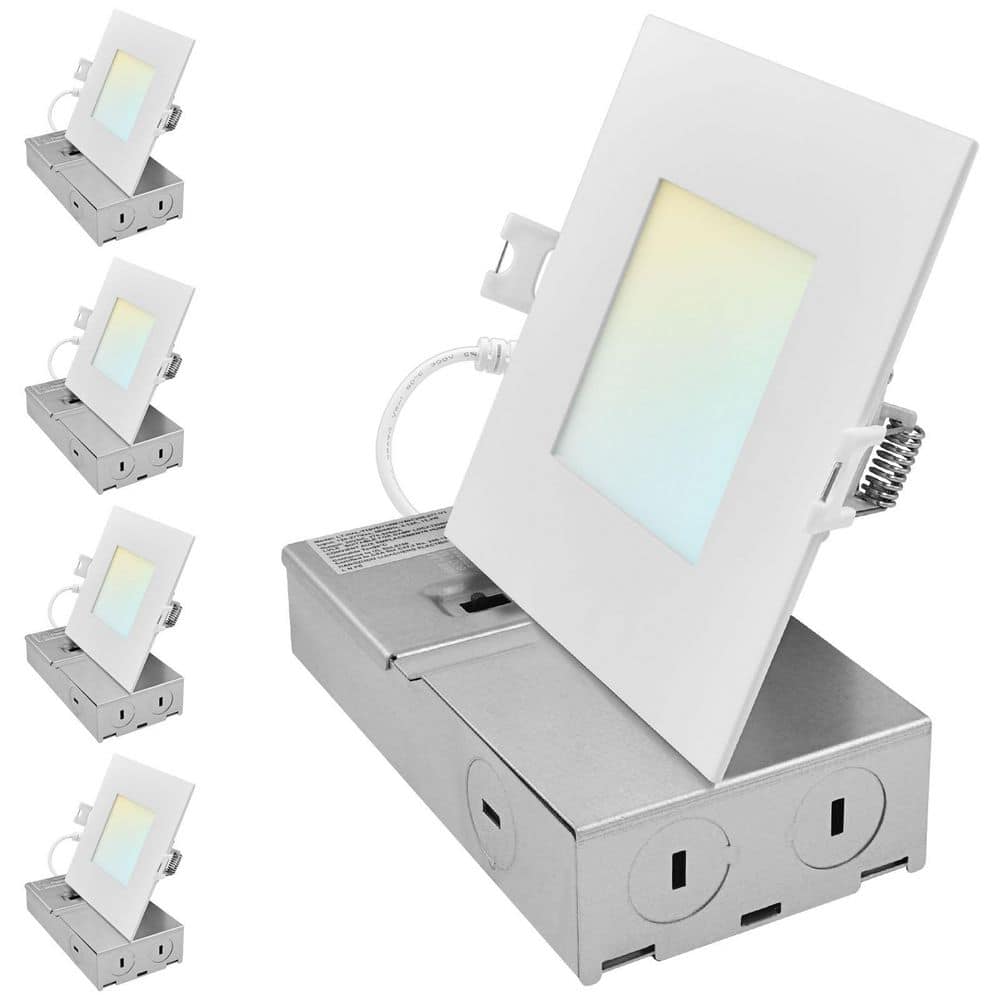 4 in. Integrated LED Square Recessed Light Canless Spotlight 8/10/13-Watt 5CCT 650/800/1266LM IC Rated Wet Rated 4 Pack price history on PriceWatchPro