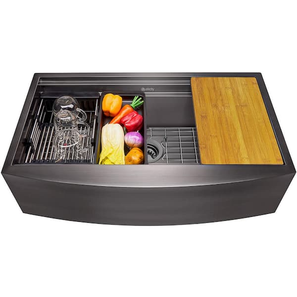 AKDY Farmhouse Apron Front 33-in x 22-in Brushed Stainless Steel