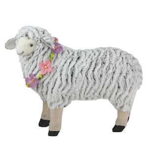 10.25 in. H x 5 in. W White and Black Easter Plush Standing Sheep Spring Figure