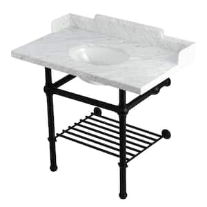 Pemberton 36 in. Marble Console Sink with Brass Legs in Marble White/Matte Black