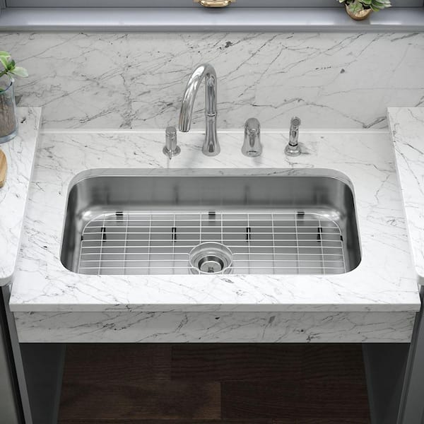 MR Direct Stainless Steel 32-1/4 in. Single Bowl Undermount Kitchen Sink with additional accessories