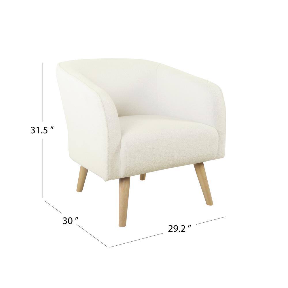 Cozy Sherpa Barrel Accent Chair in Soft Beige with Wooden Legs