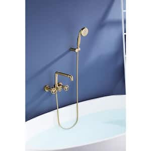 2-Handle 2-Spray Tub Faucet with Hand Shower in Brushed Gold (Valve Included)
