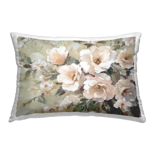 Stupell Industries Cream Dynamic Florals Pink Floral Polyester 14 in. X 20in. Throw Pillow