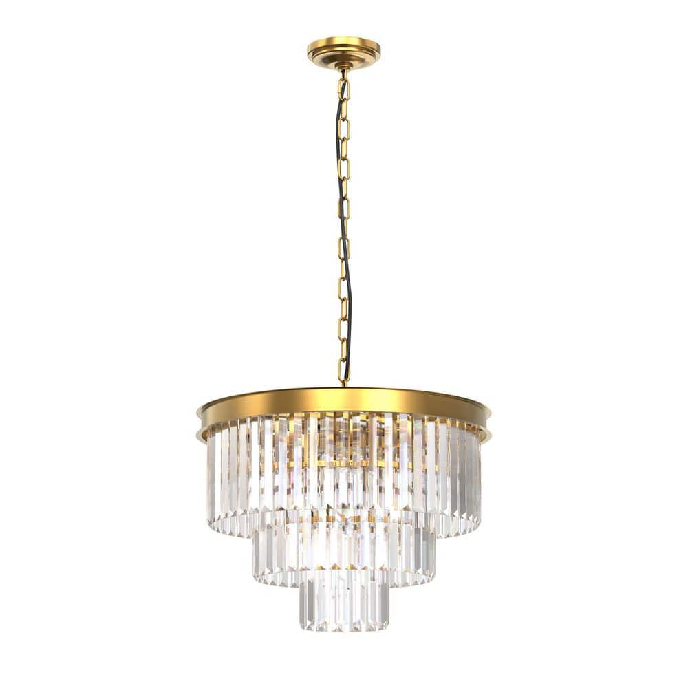Briignite 20 in. 6-Light Gold 3-Tier Crystal Chandelier, Modern