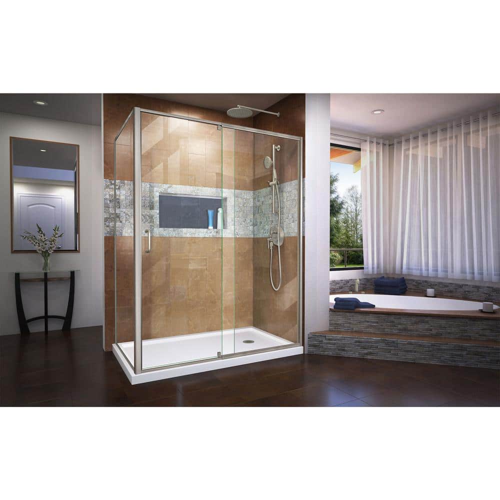 Brushed Nickel Frameless Rectangular Pivot Shower Enclosure with Clear Glass
