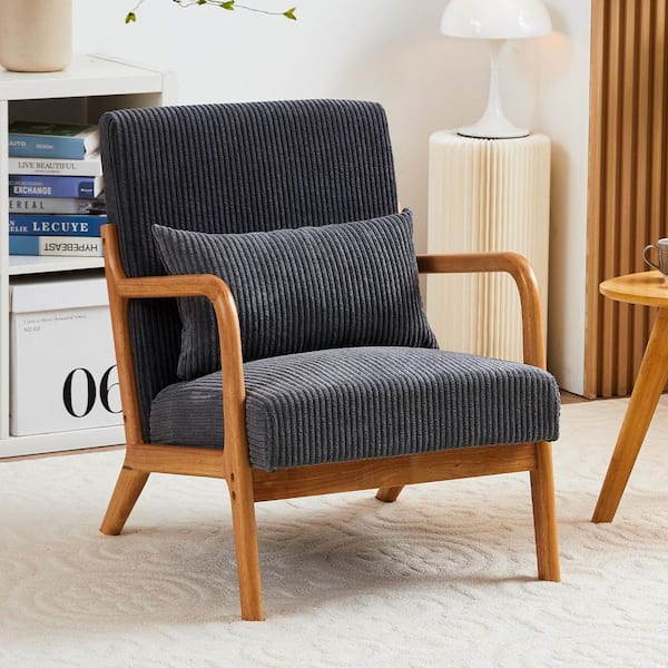 Wooden Accent Chair With Ash Gray Cushions Wooden Accent Chair With Ash Gray Cushions