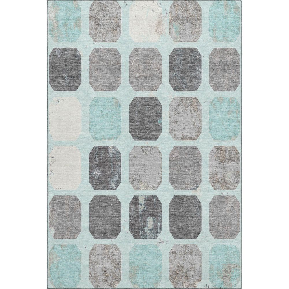 Mayfield Premium Machine Washable Abstract AMF1950 Teal 5 ft. x 7 ft. 6 in. Area Rug price history on PriceWatchPro