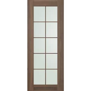 Vona 10-lite 18 in. x 80 in. No Bore Frosted Glass Pecan Nutwood Finished Composite Wood Interior Door Slab