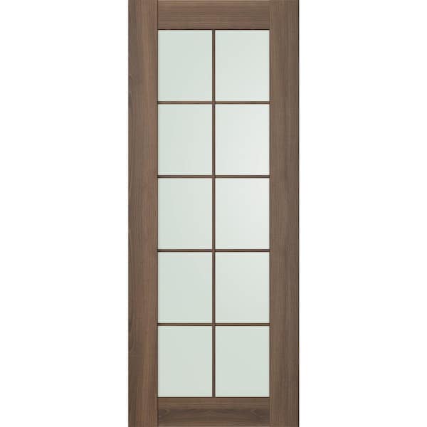 Belldinni Vona 10-lite 24 in. x 80 in. No Bore Frosted Glass Pecan Nutwood Finished Composite Wood Interior Door Slab
