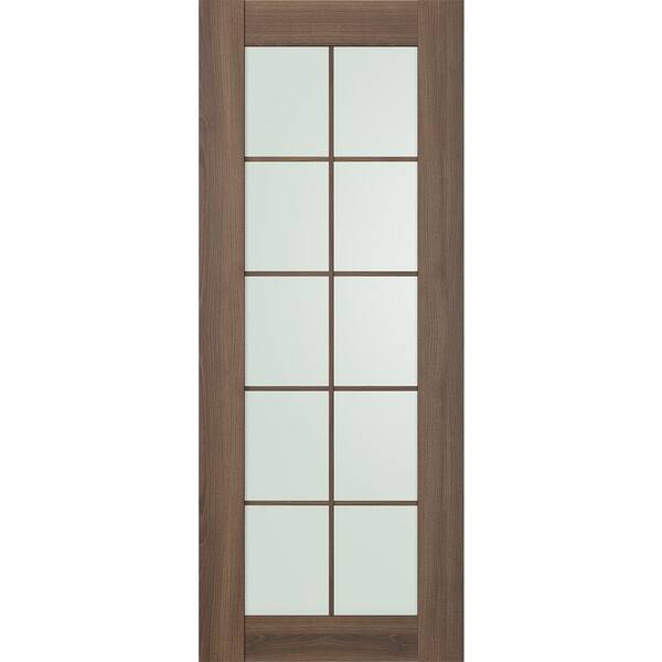 Belldinni Vona 10-lite 30 in. x 80 in. No Bore Frosted Glass Pecan Nutwood Finished Composite Wood Interior Door Slab