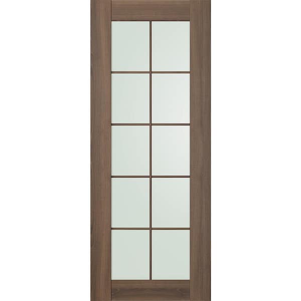 Belldinni Vona 10-lite 30 in. x 80 in. No Bore Frosted Glass Pecan Nutwood Finished Composite Wood Interior Door Slab