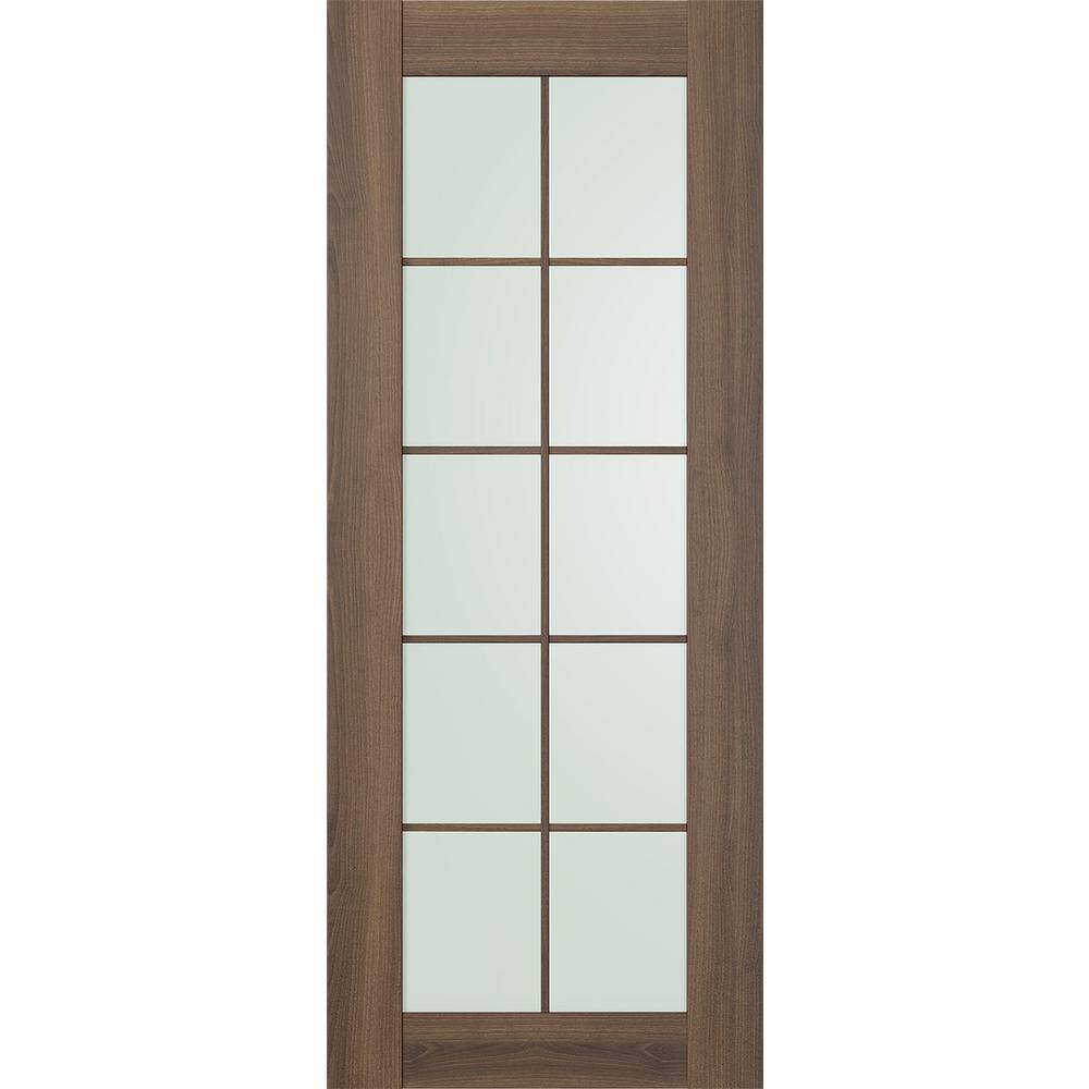 Walnut Frosted Glass Paneled Interior Door Slab, 95" x 27.75"