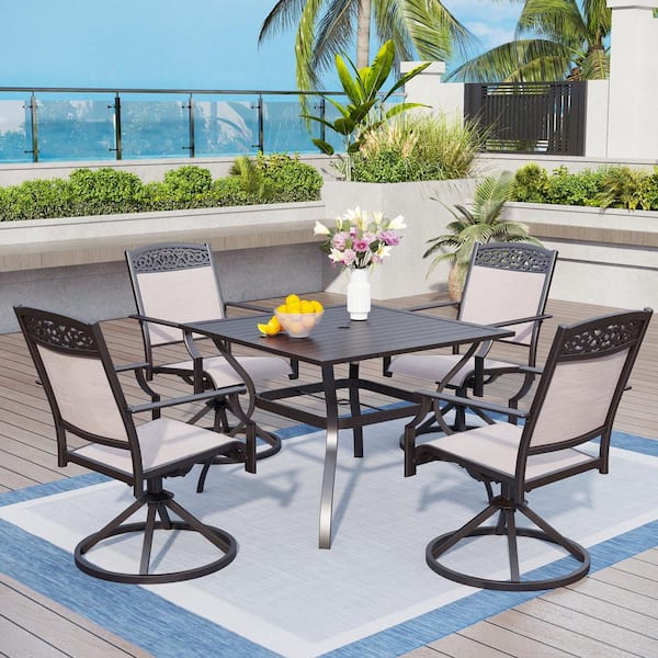 PHI VILLA 5-Piece Alumninum Rectangular Outdoor Dining Set with Swivel ...