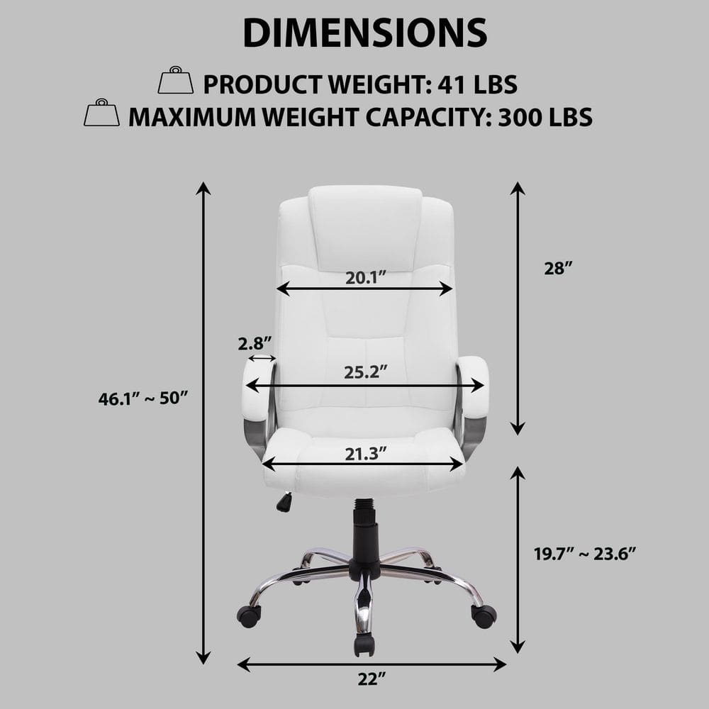 White High Back Executive Adjustable Height Faux Leather Office Chair with Back Support, Armrest and Lumbar Support - Thumbnail 4