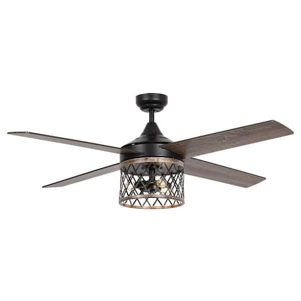 Flint Garden 52 in. Indoor Antique Black Cage Ceiling Fan with Light Kit and Remote Control