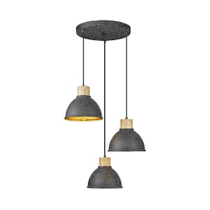 3-Light Pendant Light with Graphite Black Metal Shade, No Bulbs Included