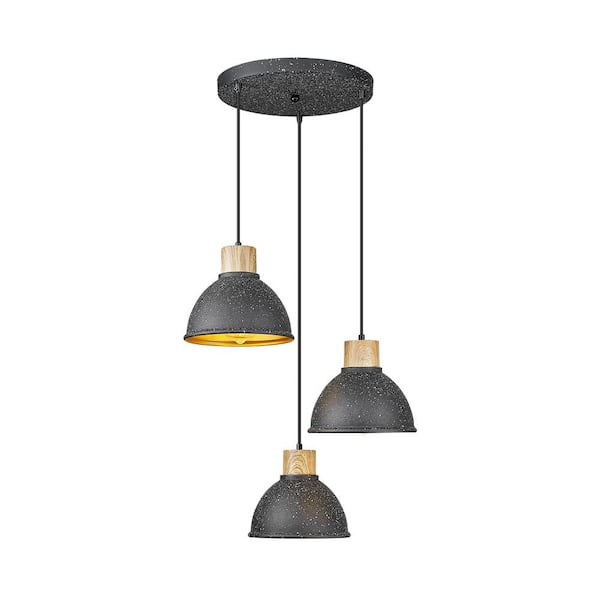 JAZAVA 3-Light Pendant Light with Graphite Black Metal Shade, No Bulbs Included