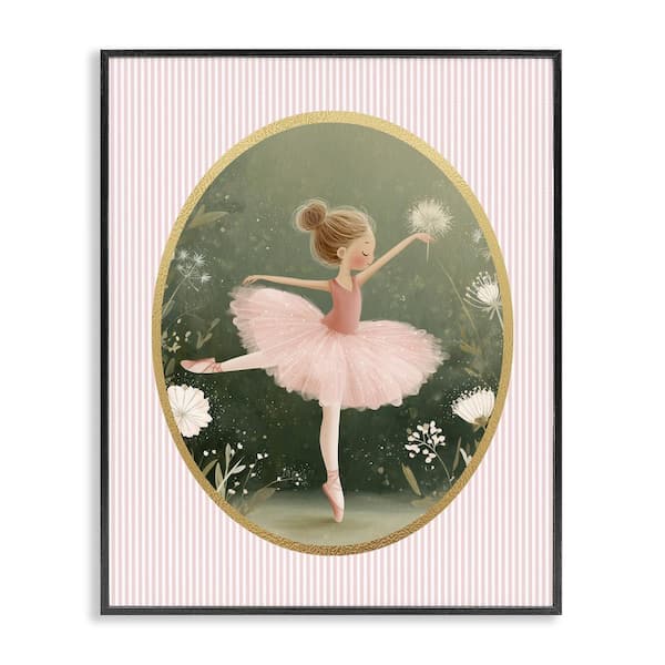 Green & Pink Ballerina  Black Framed Giclee Art, design by Christine Simpson Art