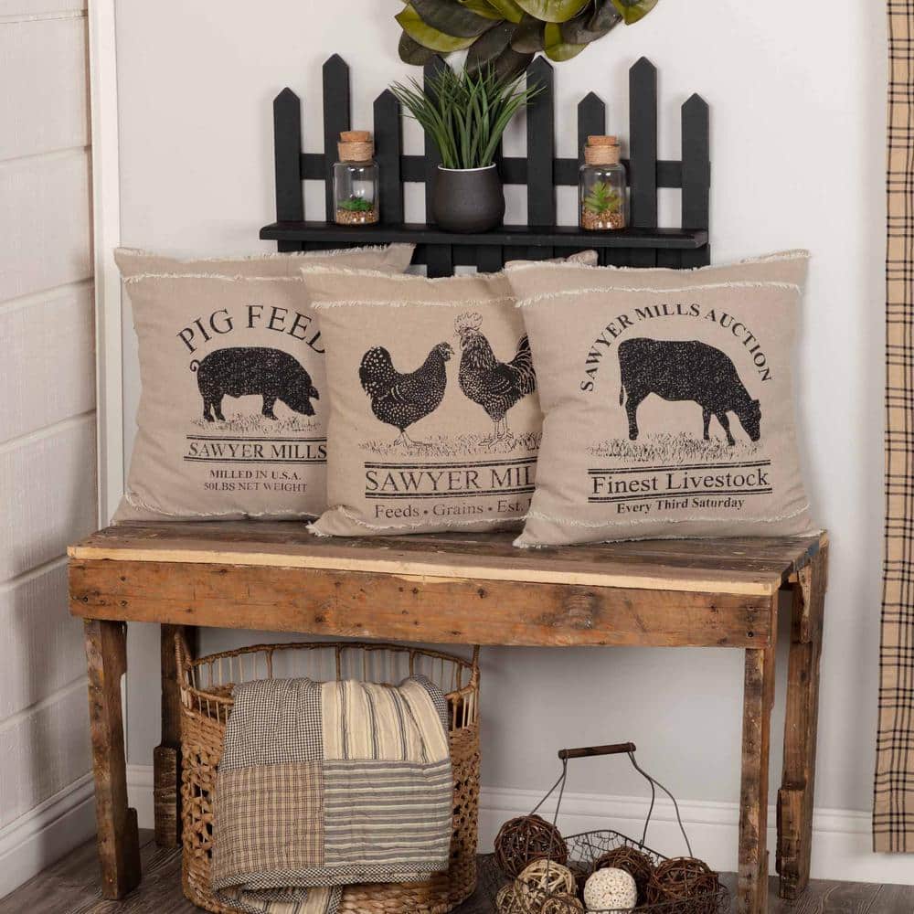 Sawyer Mill Charcoal Poultry 18" Square Cotton Pillow